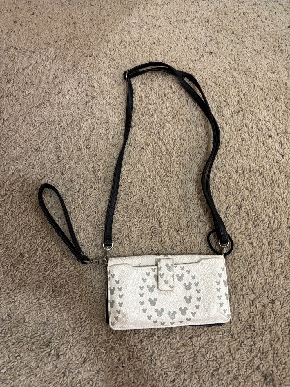 White Mickey-Print Crossbody Wallet – Women Bags Disney